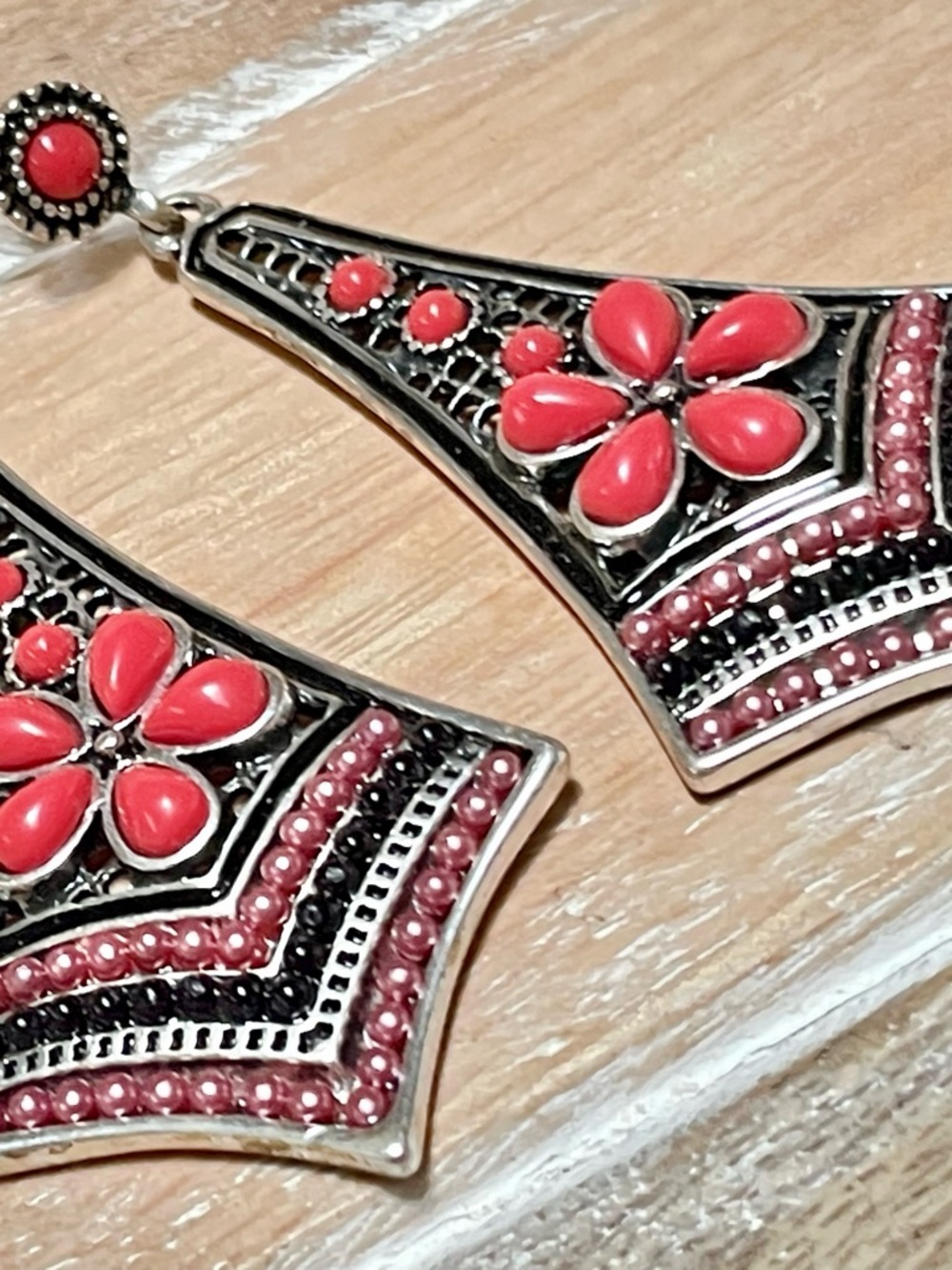 Handcrafted Coral Red Floral Drop Earrings - Women Jewelry